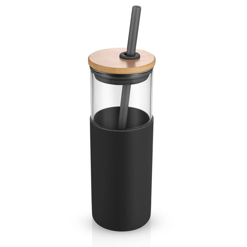 TroncoÂ® 24 oz Glass Tumbler with Lids and Straw, Reusable Iced Coffee Cup & Smoothie Cup with Bamboo Lid, Silicone Sleeve, Dishwasher Safe, BPA-Free Borosilicate Glass, 1 Pack - Image 1